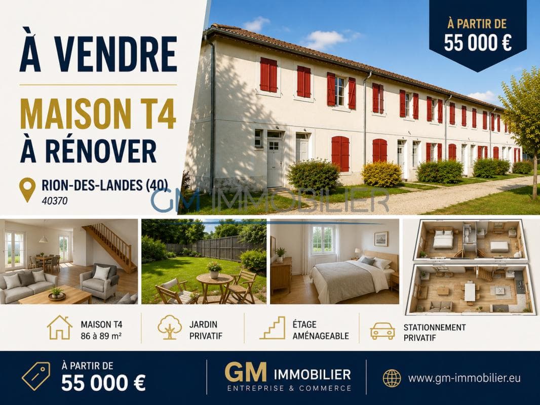 À VENDRE Maisons T4 à rénover avec jardin Rions (33)